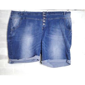 Ellos Cut Off Jean Shorts Womens Size 32 Button Fly ‎ Distressed Stretch